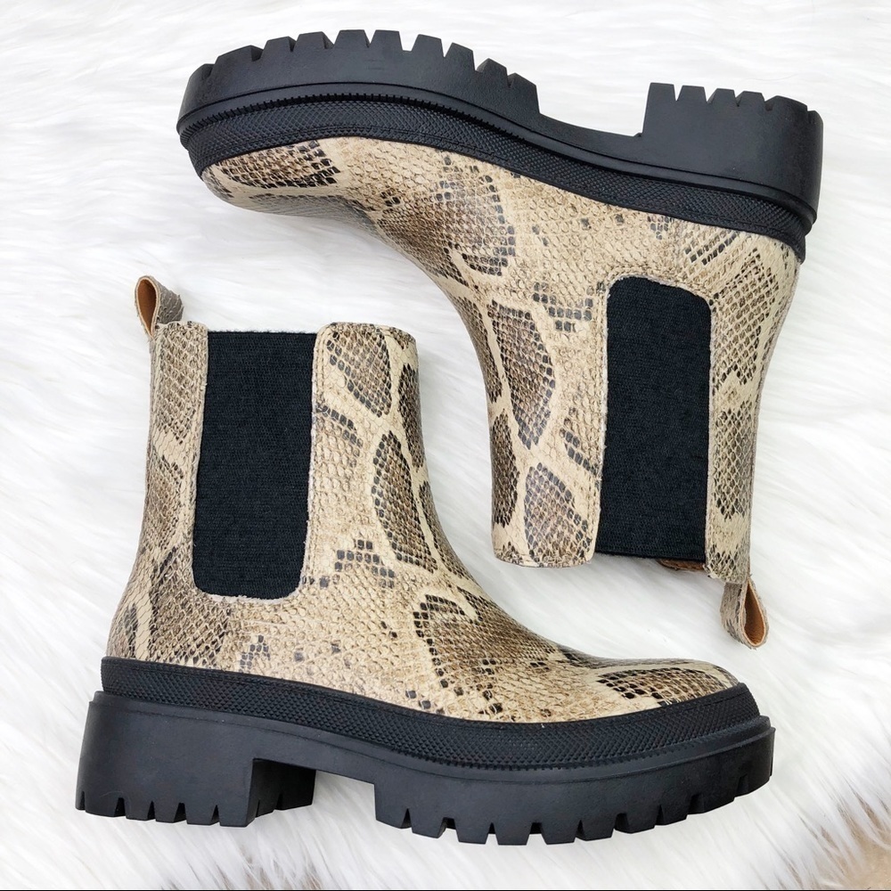 New Lucky Brand Ellerey Snake Print Lug Boots